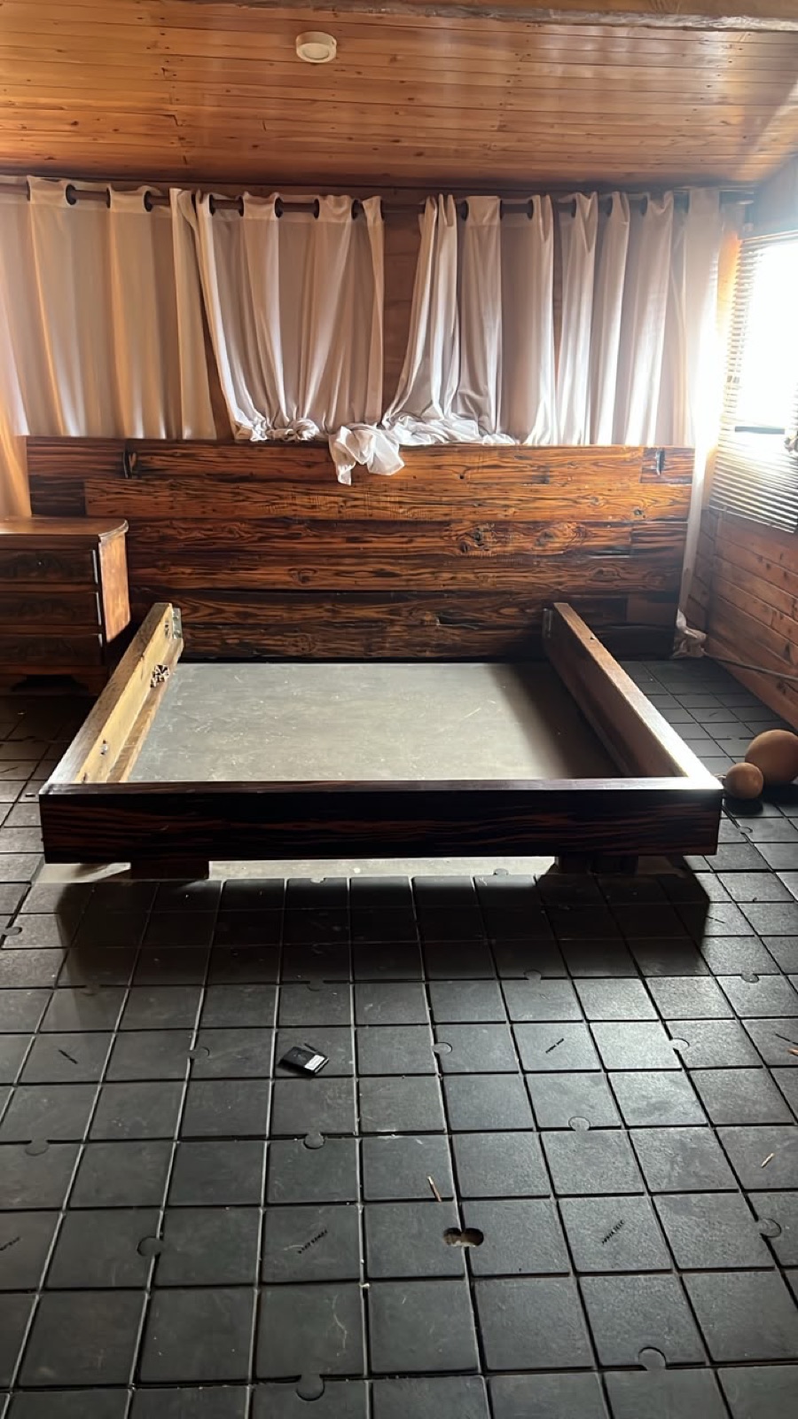 Live-edge headboard, built on site